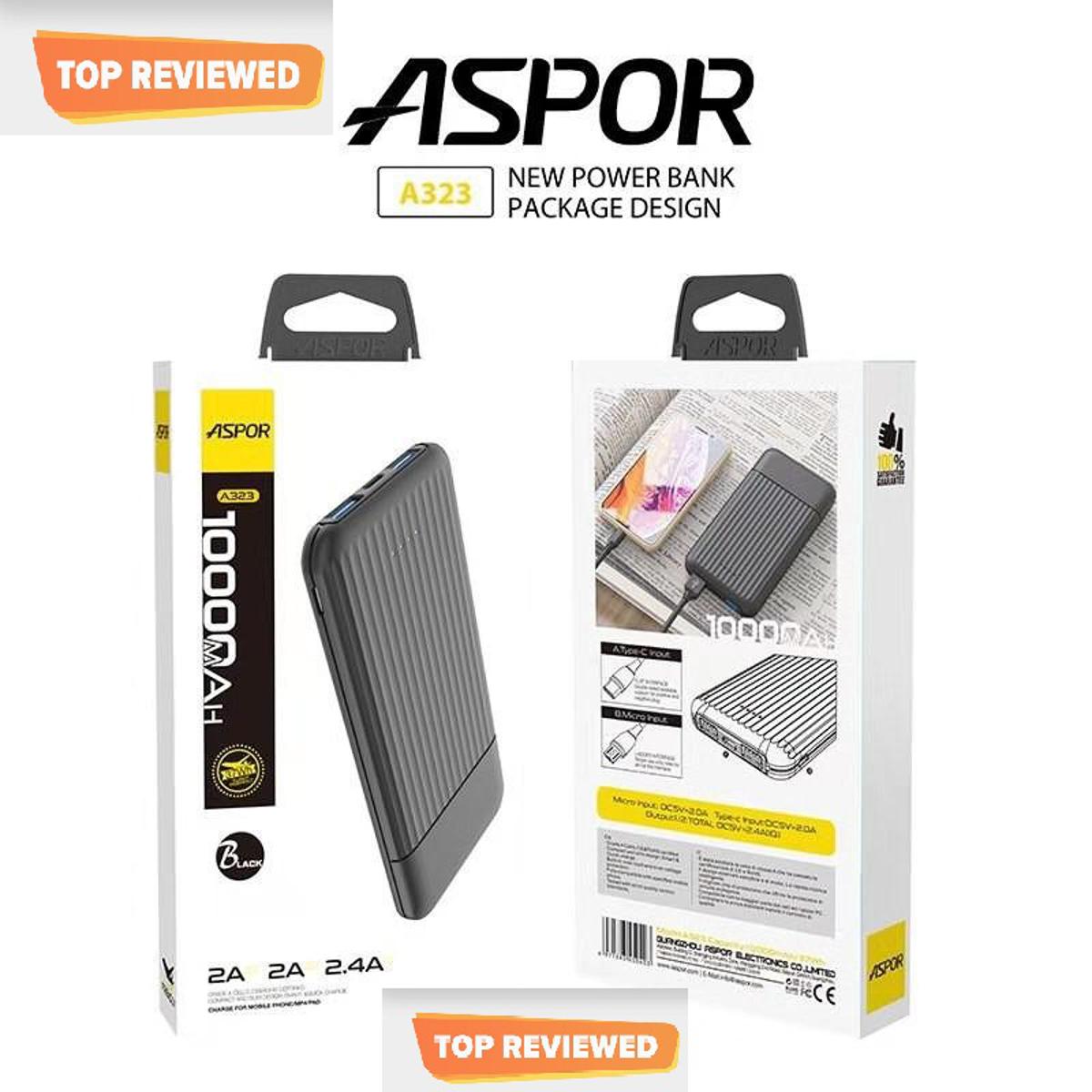 Original ASPOR 2.4A Powerbank 10000mAh Fast Charging LED Display 2 Input 2 Output Power bank A323